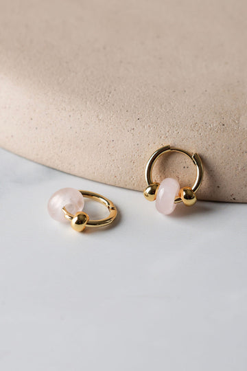 Gigi Rose Quartz Huggies